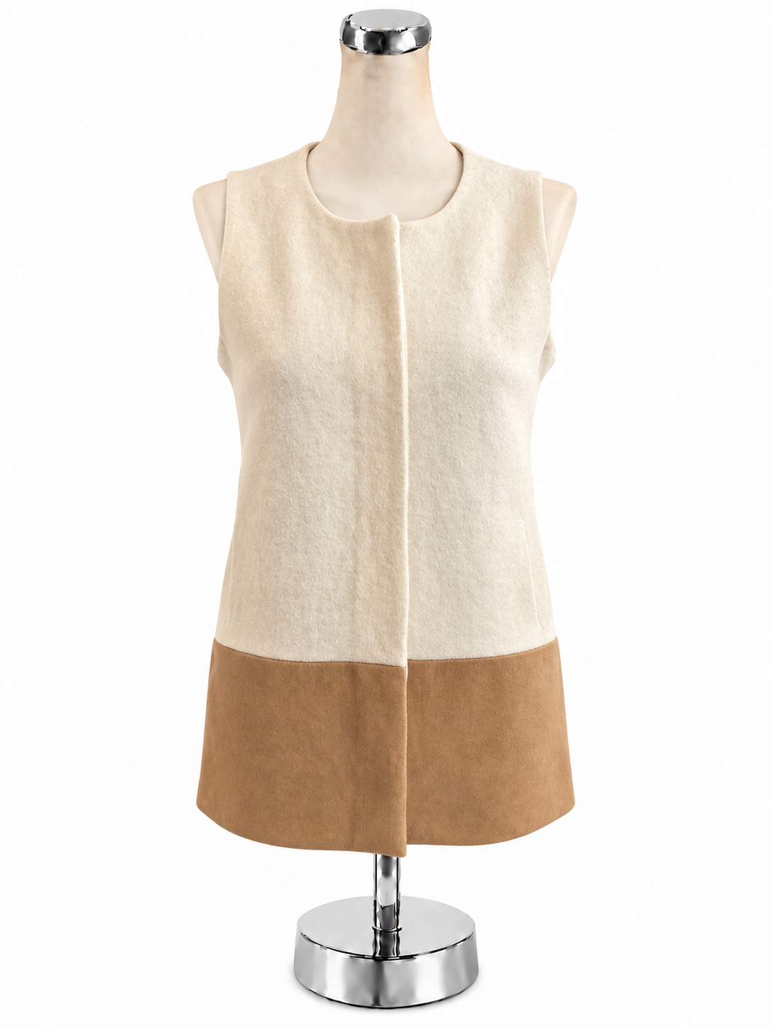 GB Colorblock Sleeveless Tunic Vest Wool Blend Cream Taupe XS
