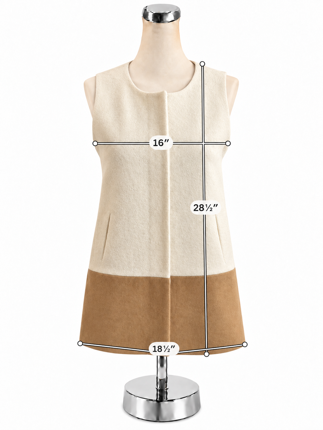 GB Colorblock Sleeveless Tunic Vest Wool Blend Cream Taupe XS