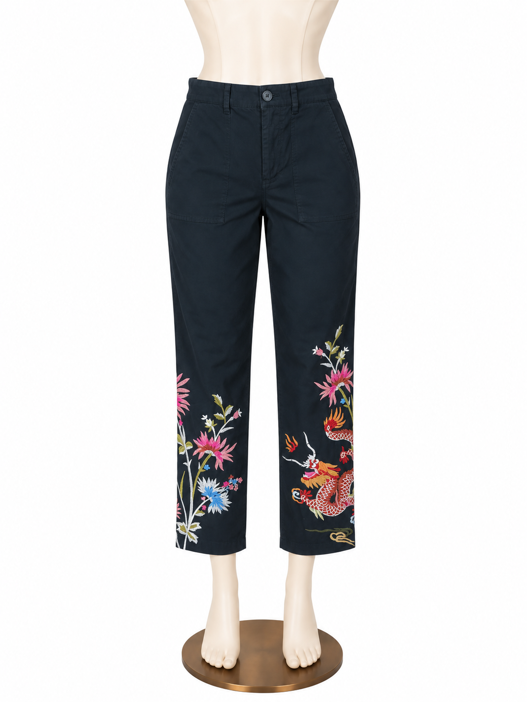 Johnny Was Dragon Embroidered Cropped Cargo Pants Size 8  - ONLINE ONLY