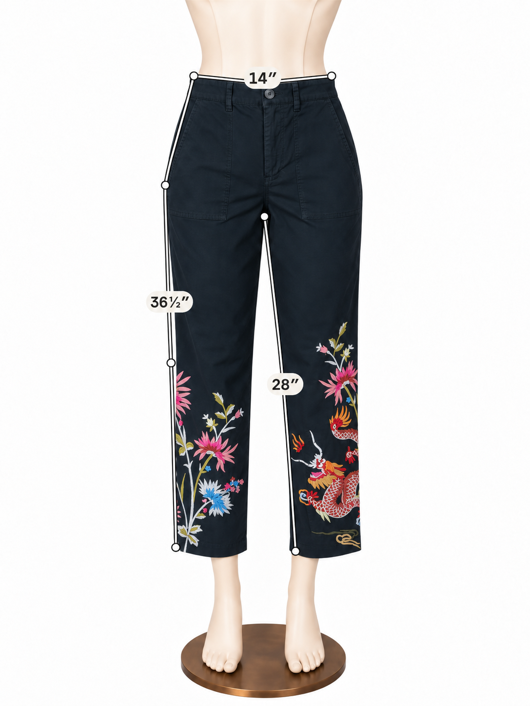 Johnny Was Dragon Embroidered Cropped Cargo Pants Size 8  - ONLINE ONLY