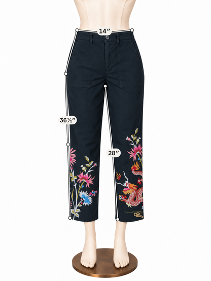 Johnny Was Dragon Embroidered Cropped Cargo Pants Size 8  - ONLINE ONLY