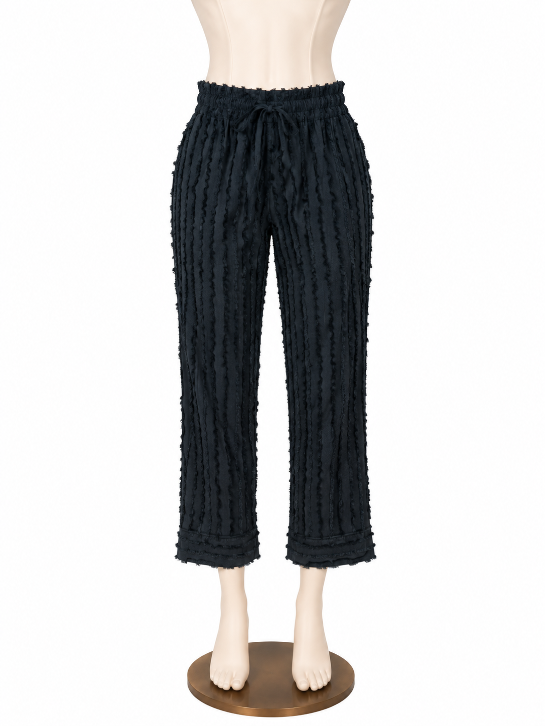BURU Black Frayed Stripe Smocked Waist Cropped Pants Size XS - ONLINE ONLY