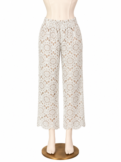 Red Carter Katia Cream Crochet Wide-Leg Crop Pants | Size Small - ONLINE ONLY