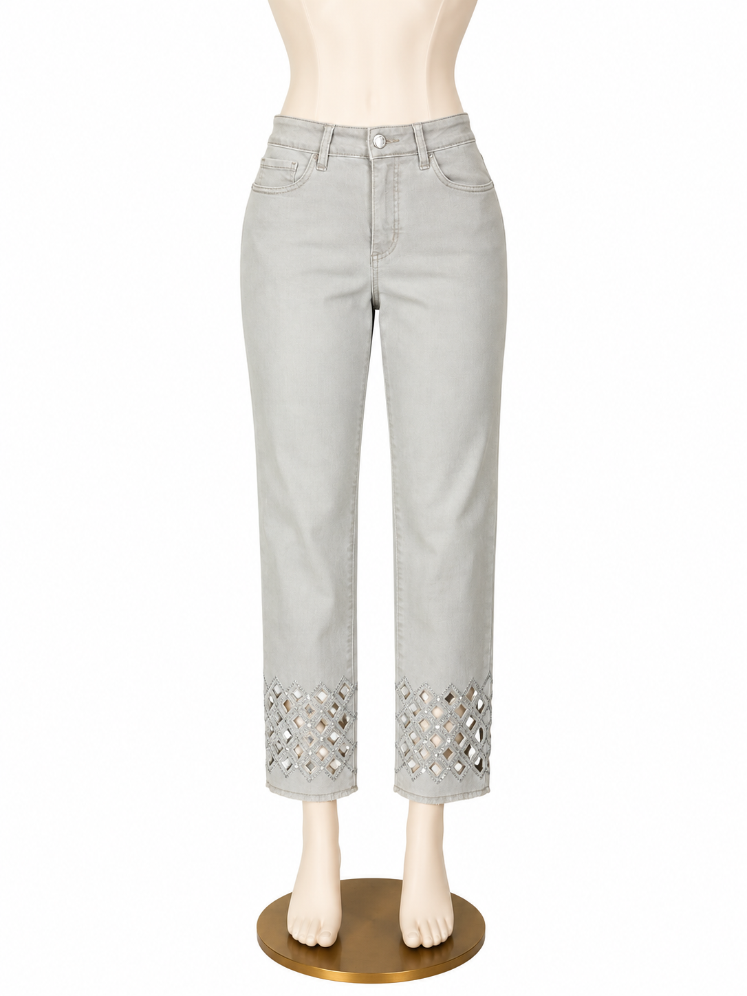 Joseph Ribkoff Rhinestone Embellished Raw Hem Cropped Jeans Size 6 - ONLINE ONLY