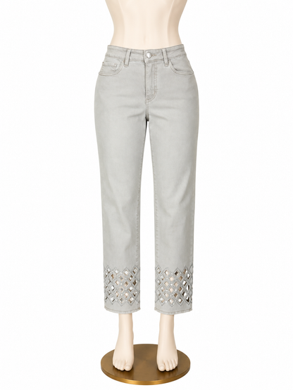 Joseph Ribkoff Rhinestone Embellished Raw Hem Cropped Jeans Size 6 - ONLINE ONLY