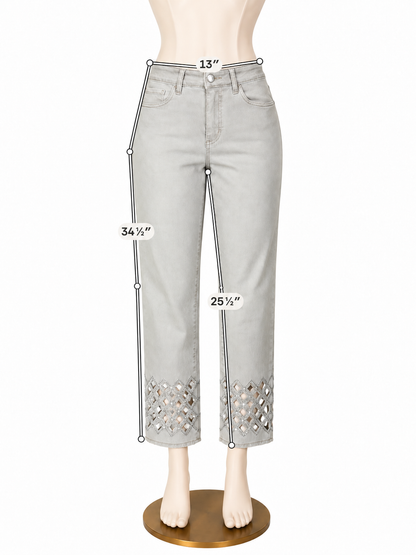 Joseph Ribkoff Rhinestone Embellished Raw Hem Cropped Jeans Size 6 - ONLINE ONLY