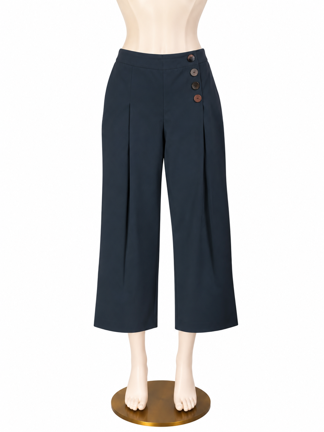 Tribal Asymmetrical Button Wide Leg Crop Pants Black Size 6 - ONLINE ONLY
