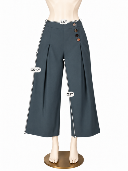 Tribal Asymmetrical Button Wide Leg Crop Pants Black Size 6 - ONLINE ONLY