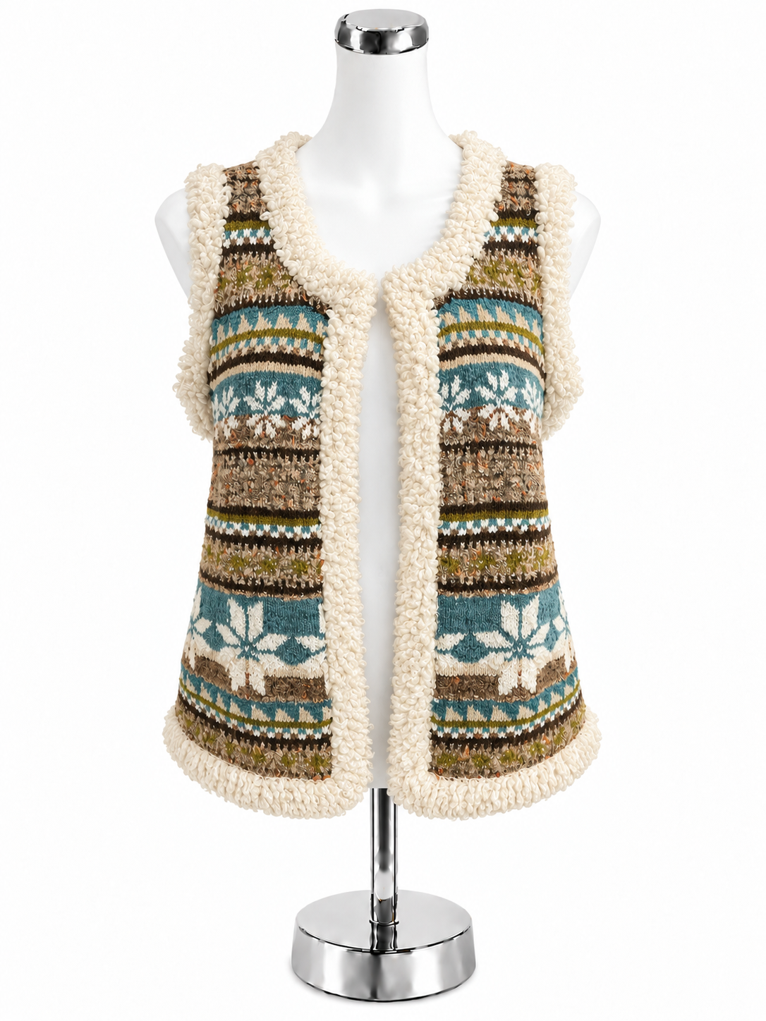 Curio Vintage Fair Isle Fringe Knit Sweater Vest | Size XL | Boho Artsy