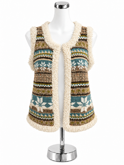 Curio Vintage Fair Isle Fringe Knit Sweater Vest | Size XL | Boho Artsy