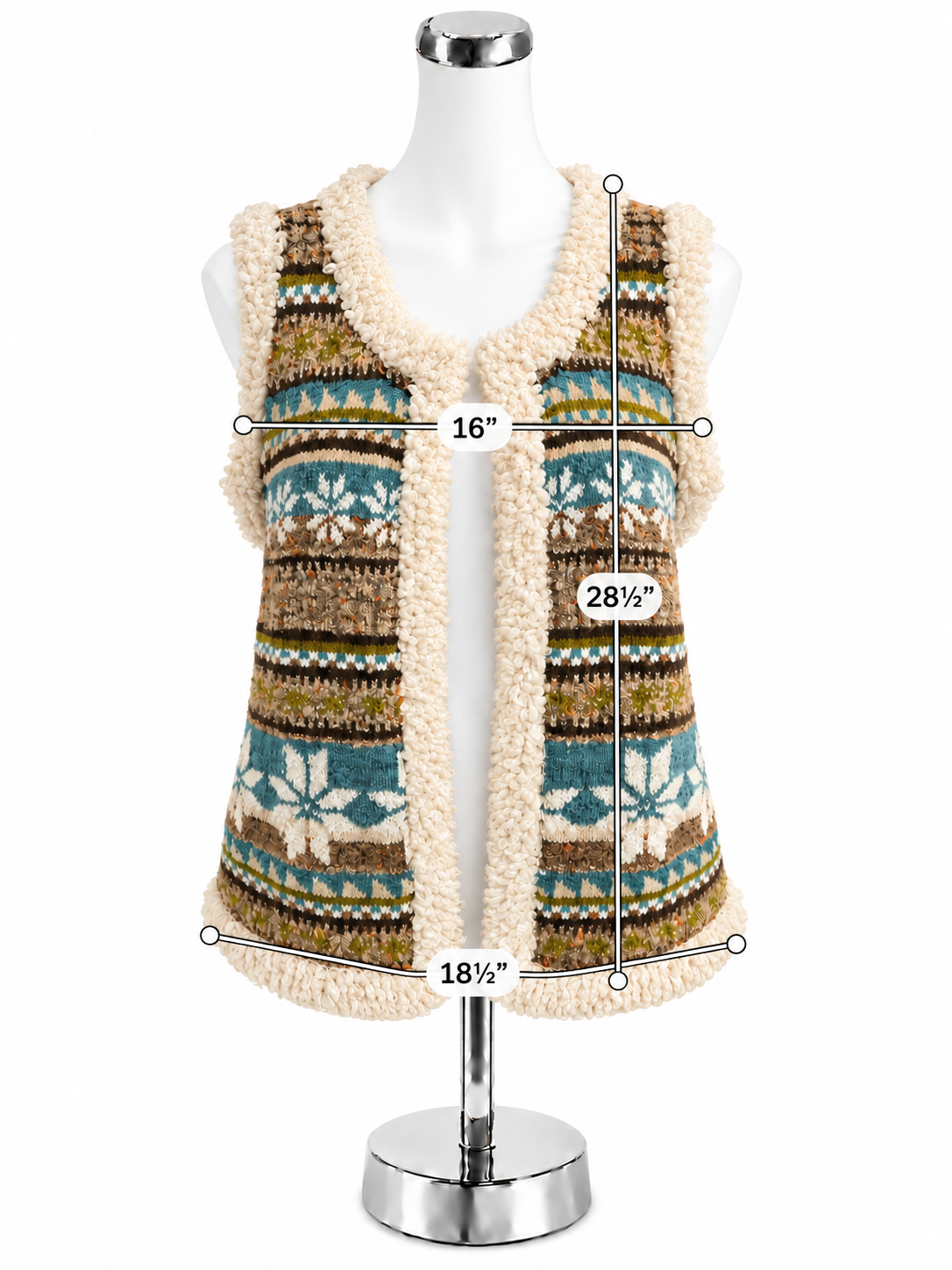 Curio Vintage Fair Isle Fringe Knit Sweater Vest | Size XL | Boho Artsy