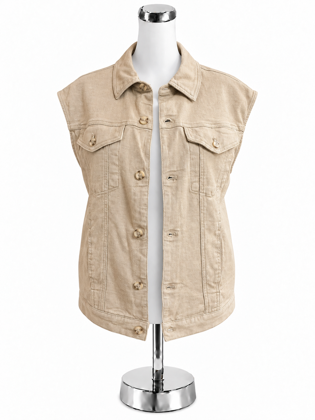 a.n.a (A New Approach) Khaki Utility Trucker Vest Raw Hem Sleeveless Jean Jacket Style Size Small