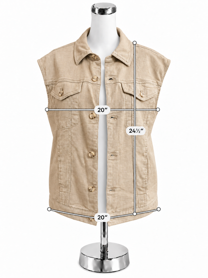 a.n.a (A New Approach) Khaki Utility Trucker Vest Raw Hem Sleeveless Jean Jacket Style Size Small