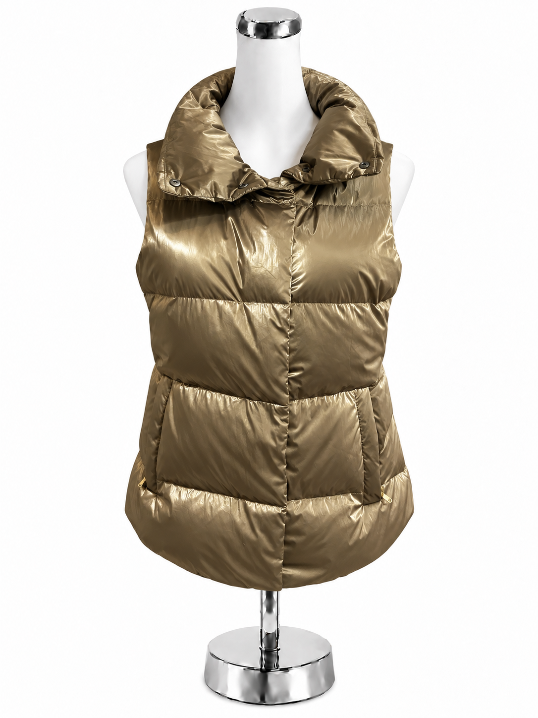 Athleta Downtown Puffer Vest Antiqued Bronze Funnel Neck Size Medium