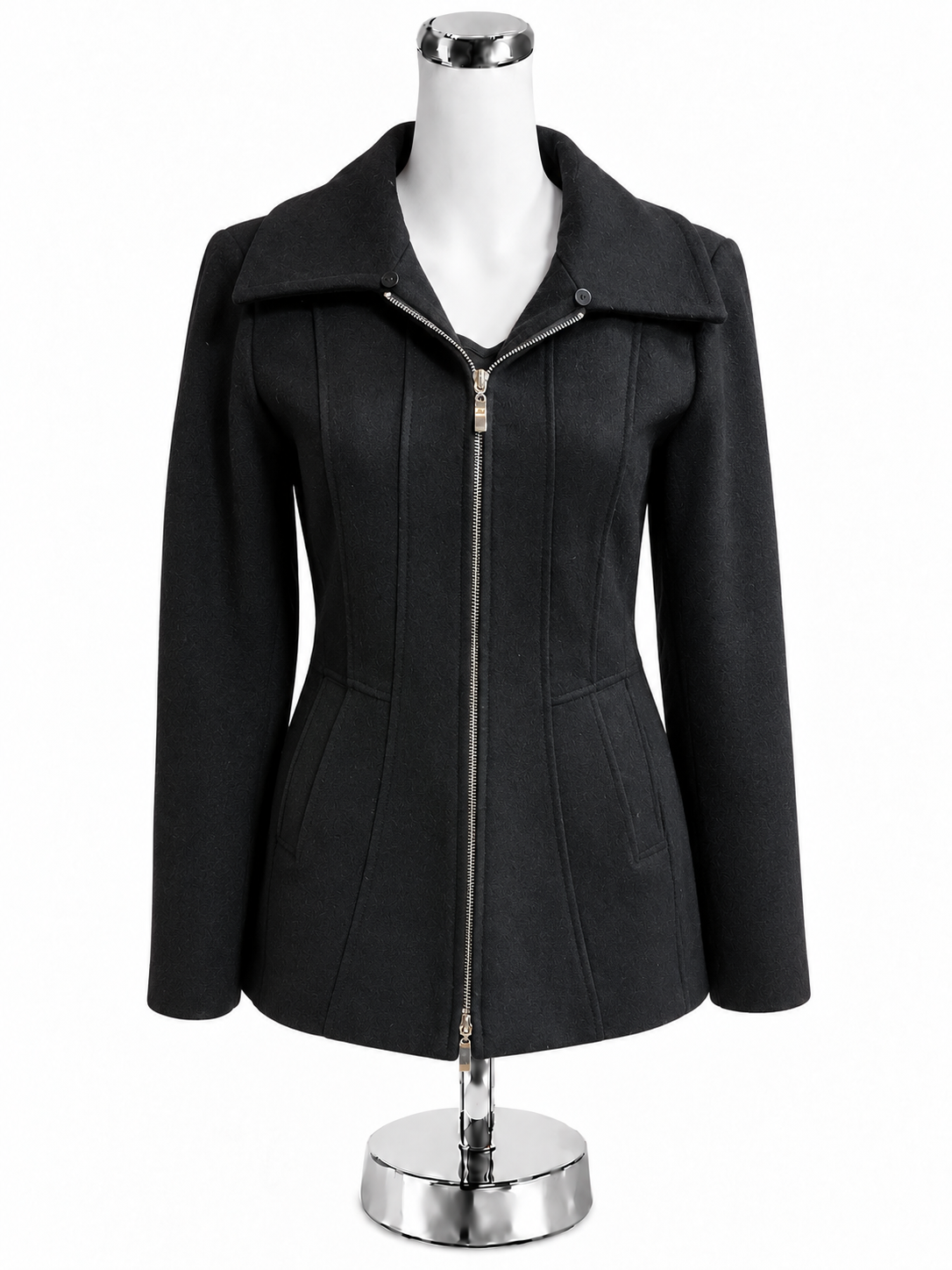White House Black Market Faux Fur Collar Belted Wool Coat Black Size Small