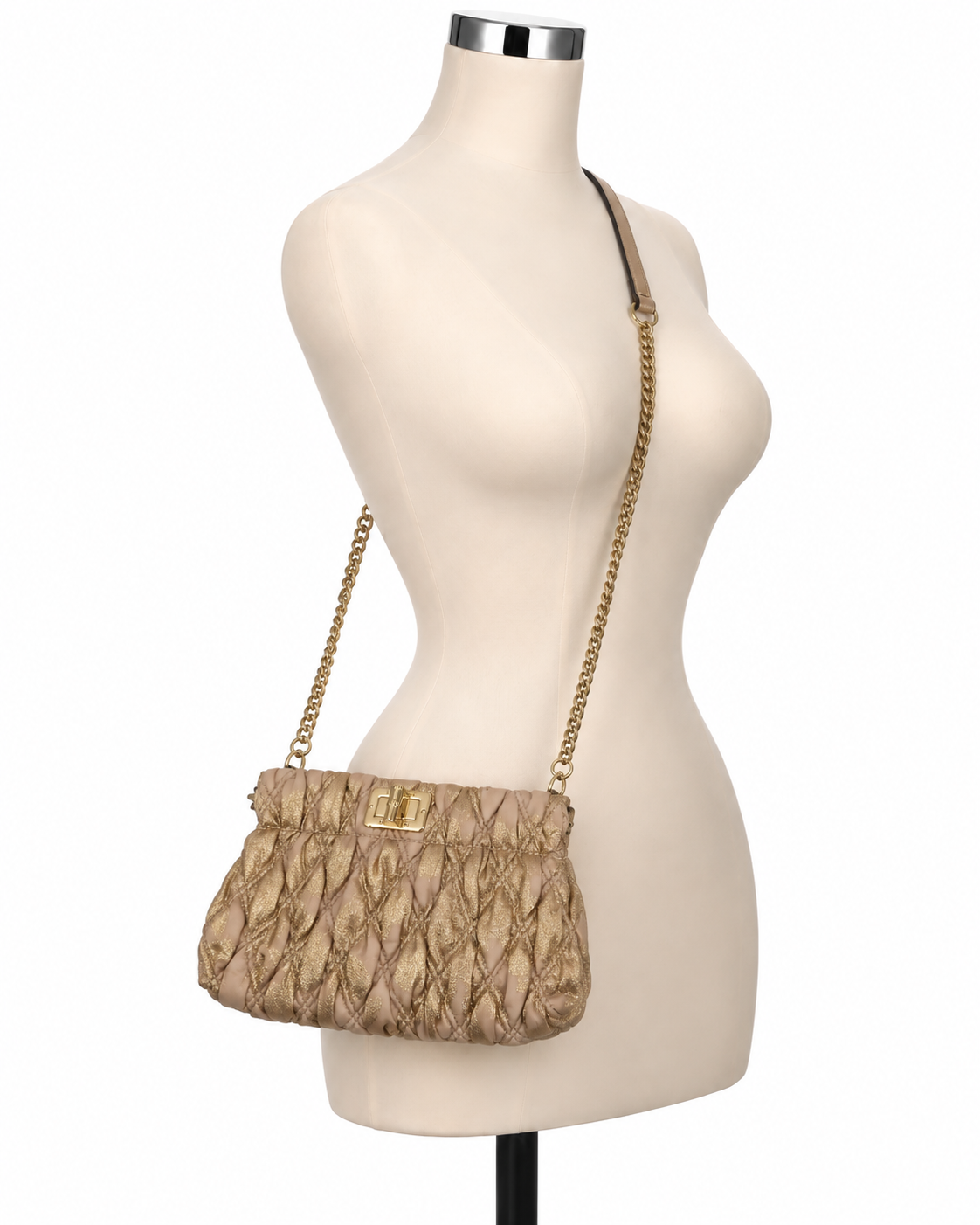 Lilly Pulitzer Gabi Metallic Ruched Convertible Crossbody Clutch Bag Pink Gold