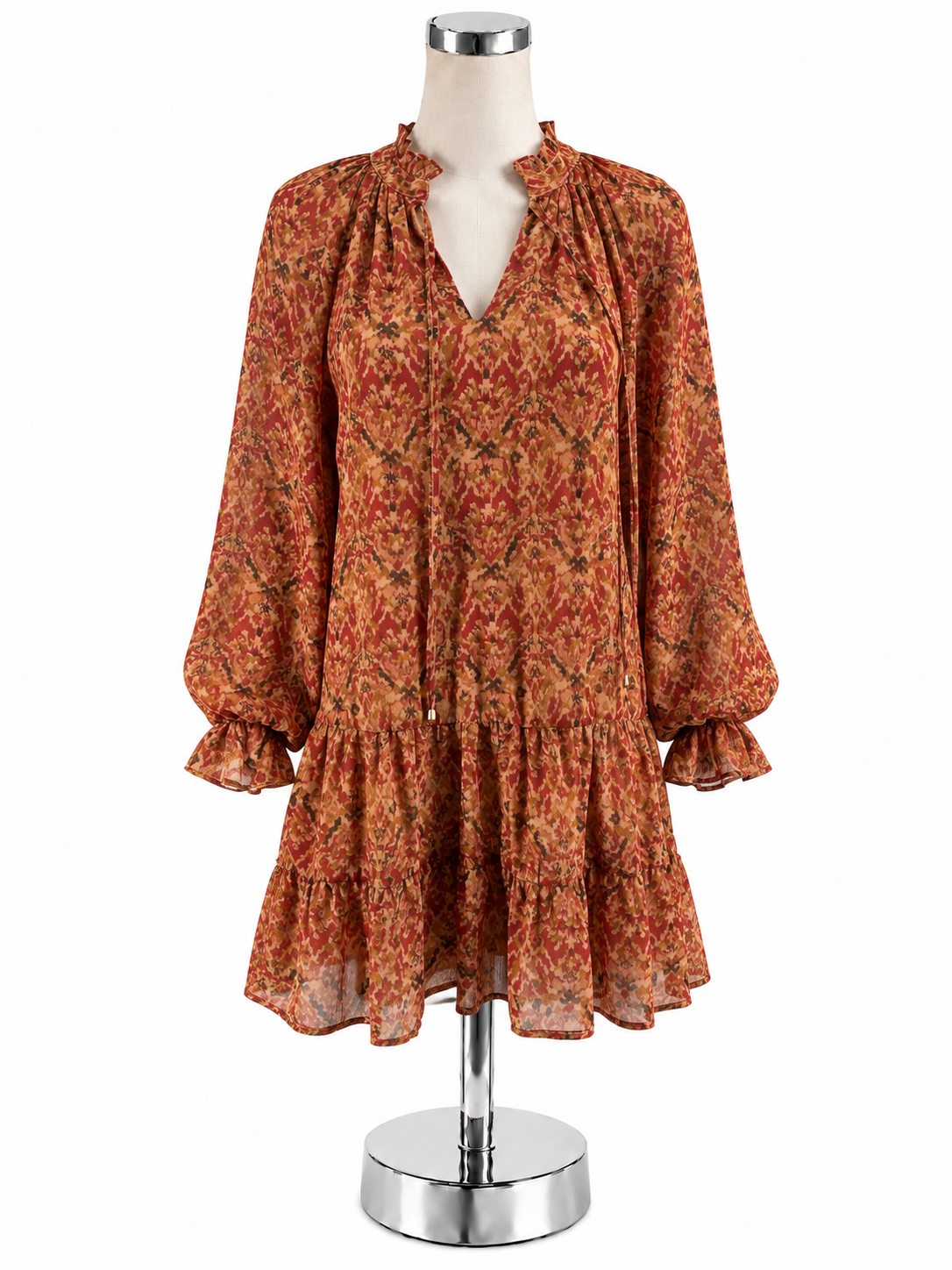 Entro Boho Ikat Print Tiered Tassel Mini Dress Size Small