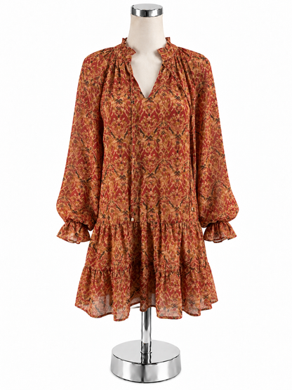 Entro Boho Ikat Print Tiered Tassel Mini Dress Size Small