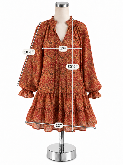 Entro Boho Ikat Print Tiered Tassel Mini Dress Size Small