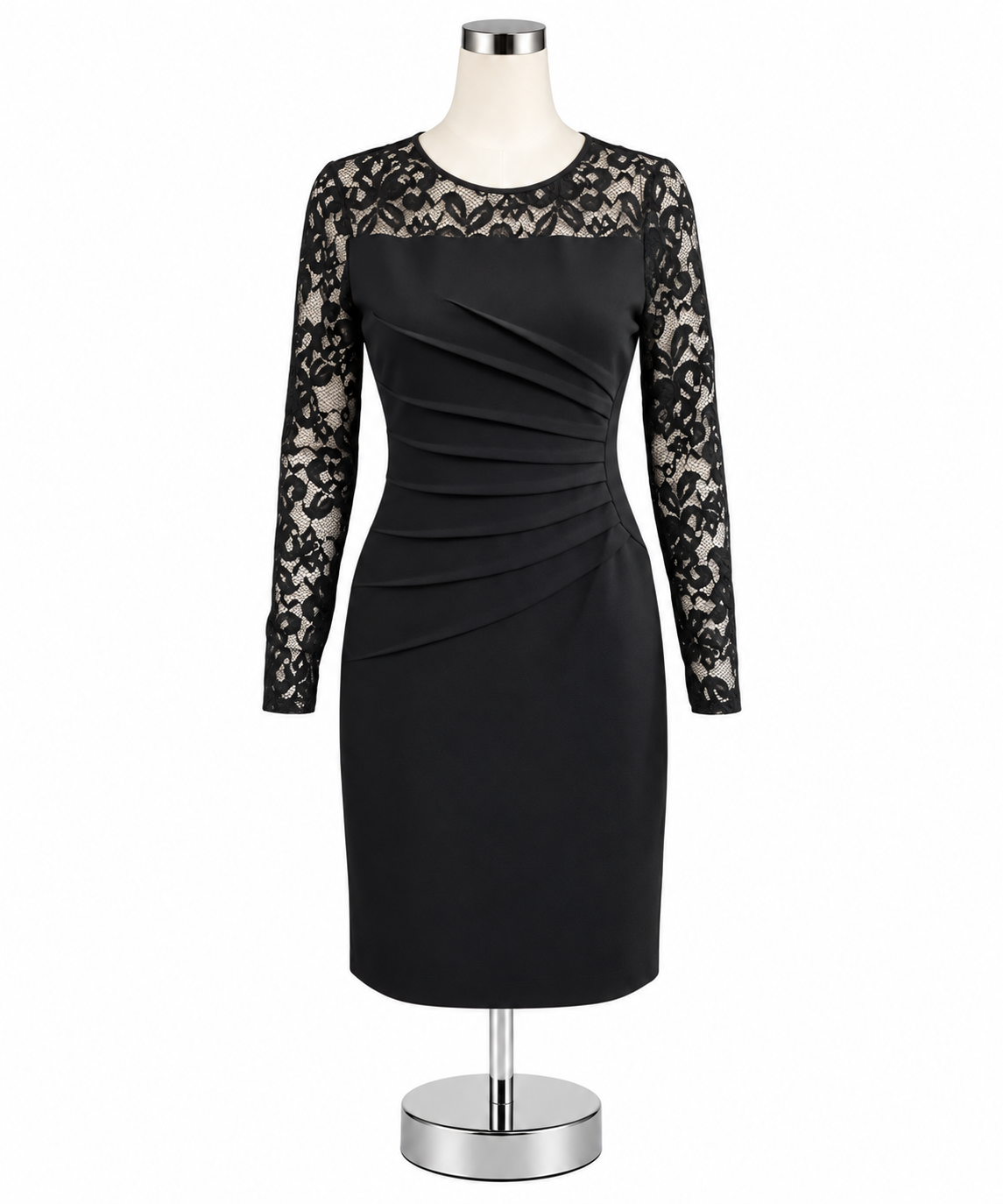 Ivanka Trump Lace Yoke Ruched Sheath Dress Black Size 4 - ONLINE ONLY