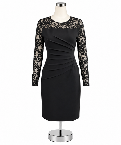 Ivanka Trump Lace Yoke Ruched Sheath Dress Black Size 4 - ONLINE ONLY