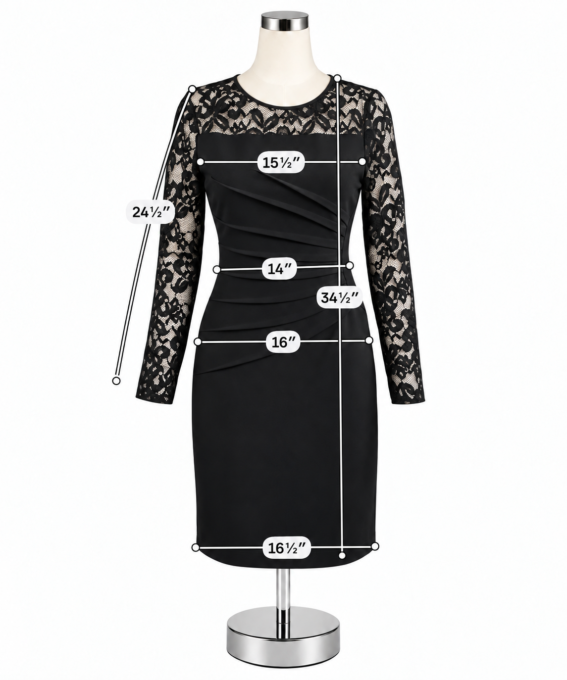 Ivanka Trump Lace Yoke Ruched Sheath Dress Black Size 4 - ONLINE ONLY