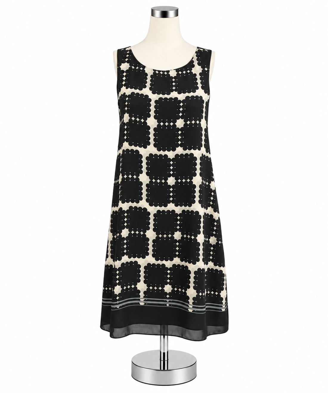 Max Studio Geometric Print A-Line Dress Sleeveless Panel Hem Black Ivory Size Small - ONLINE ONLY
