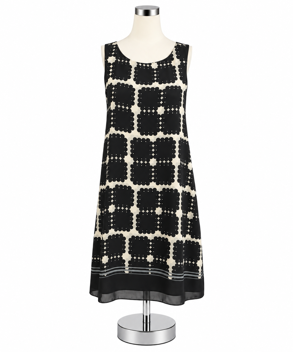 Max Studio Geometric Print A-Line Dress Sleeveless Panel Hem Black Ivory Size Small - ONLINE ONLY