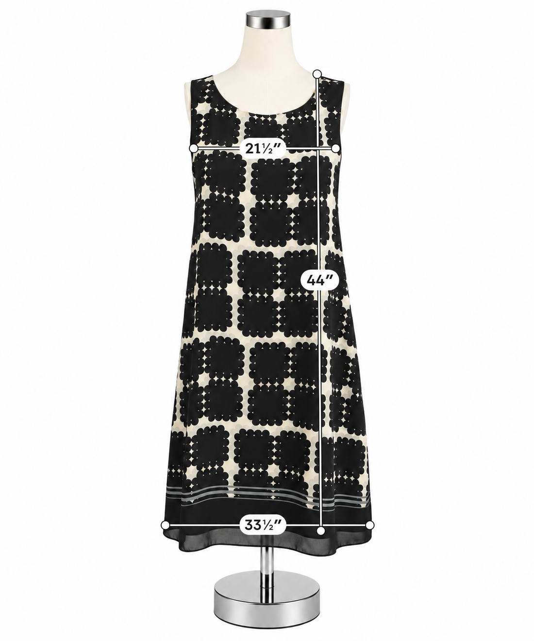 Max Studio Geometric Print A-Line Dress Sleeveless Panel Hem Black Ivory Size Small - ONLINE ONLY