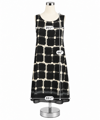 Max Studio Geometric Print A-Line Dress Sleeveless Panel Hem Black Ivory Size Small - ONLINE ONLY