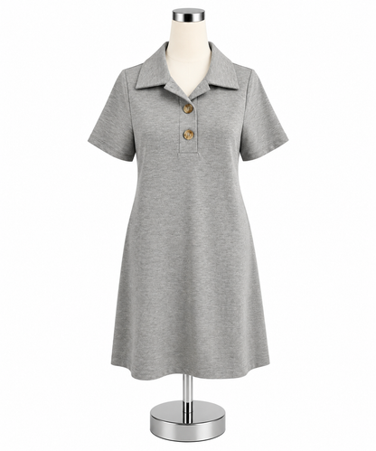 THML Gray Heathered Knit Polo Dress Collared Short Sleeve Size Medium