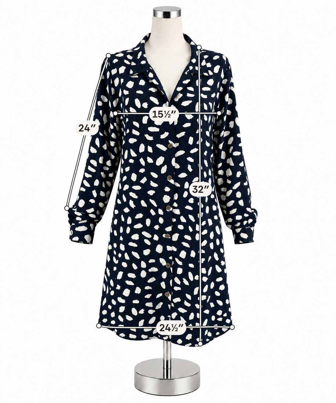 Umgee USA Navy &amp; White Confetti Dot Tunic Shirt Dress Size Large
