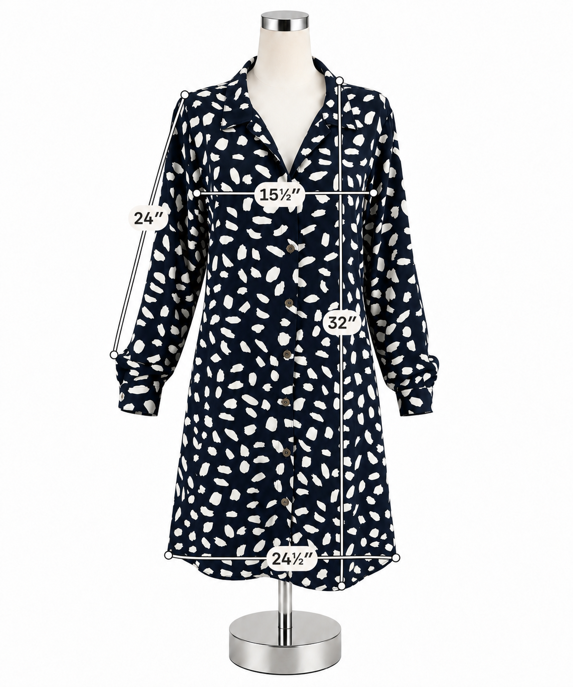 Umgee USA Navy &amp; White Confetti Dot Tunic Shirt Dress Size Large