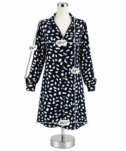 Umgee USA Navy &amp; White Confetti Dot Tunic Shirt Dress Size Large