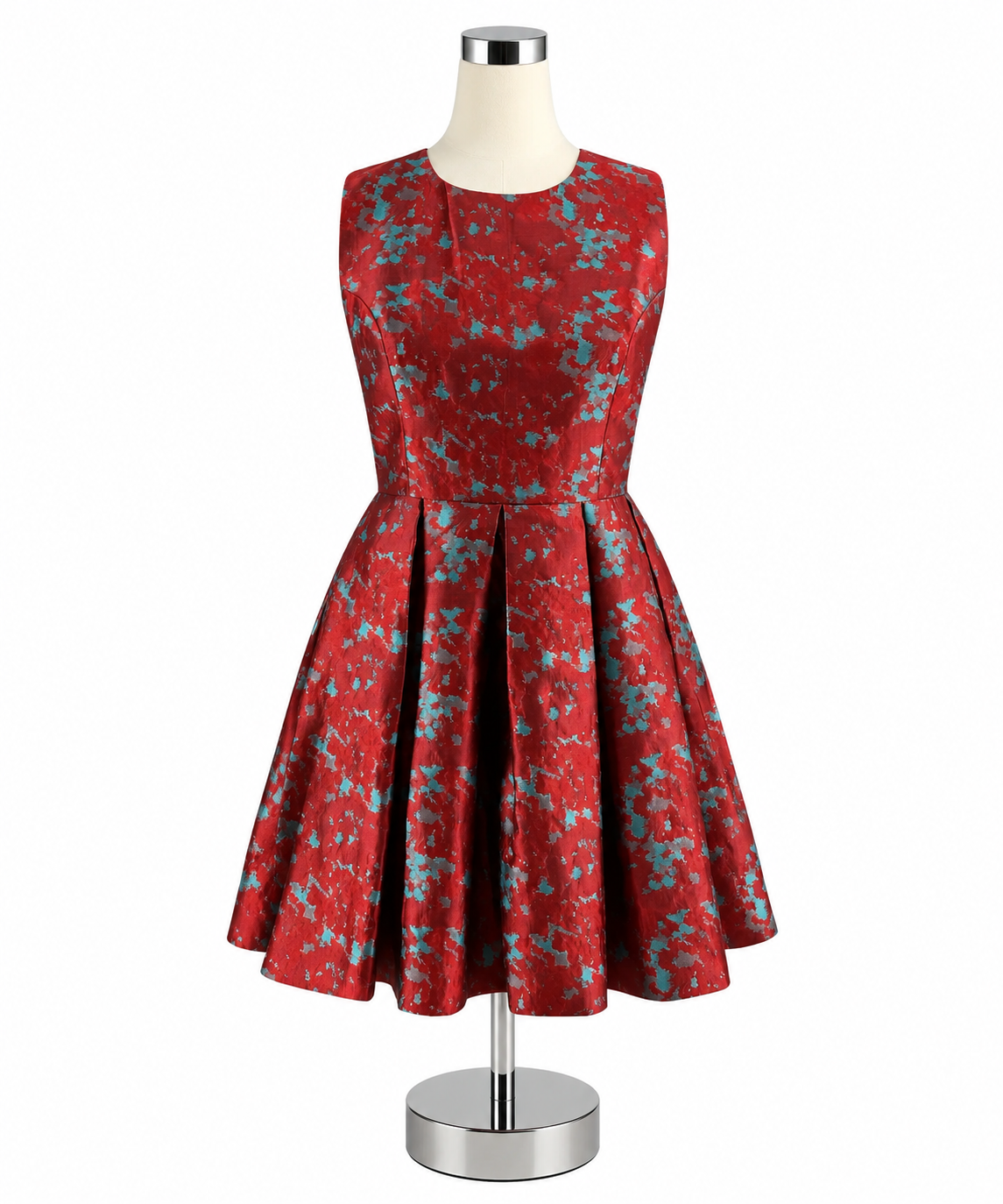 BB Dakota Jayla Red Teal Abstract Jacquard Fit &amp;amp; Flare Dress Size 8