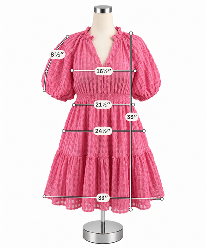 THML Pink Boucle Textured Puff Sleeve Babydoll Dress | Size XS