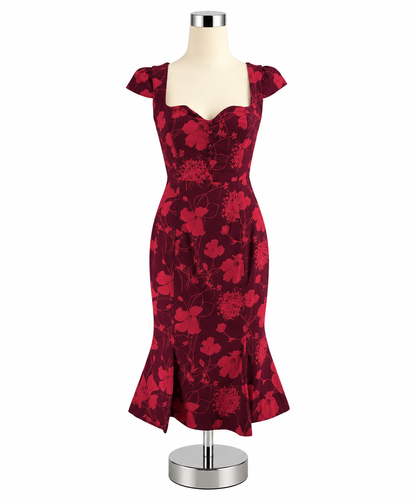 Anthropologie Burgundy Floral Sweetheart Button-Front Midi Dress Size XS