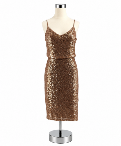 Jenny Yoo Collection Cleo Rose Gold Sequin V-Neck Gown Dress Size 6