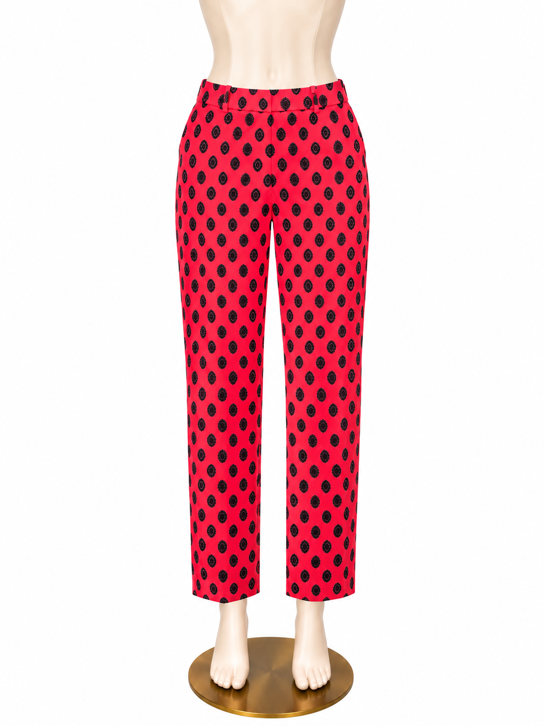 J. Crew Minnie Cropped Pants Medallion Print Neon Coral Navy Size Small - ONLINE ONLY