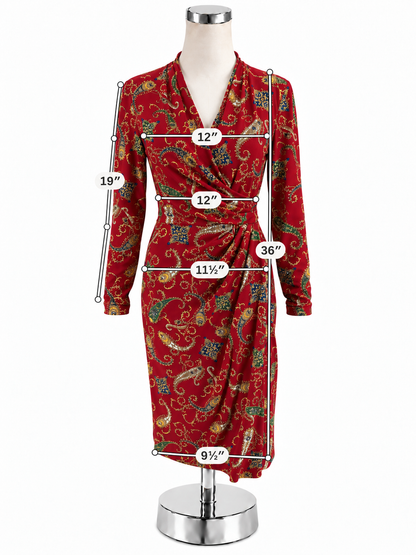 Lauren Ralph Lauren Red Paisley Faux Wrap Jersey Dress Size 2