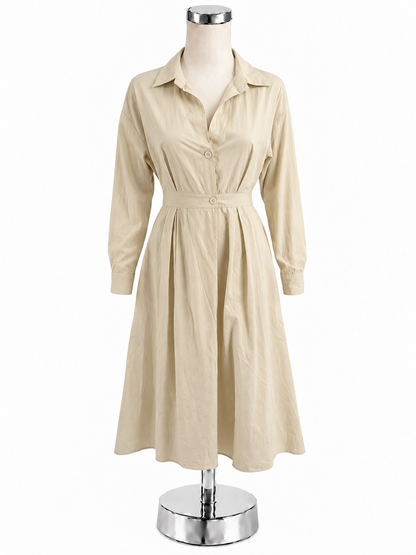 Cream Cotton Long Sleeve Belted Midi Shirt Dress Size Small