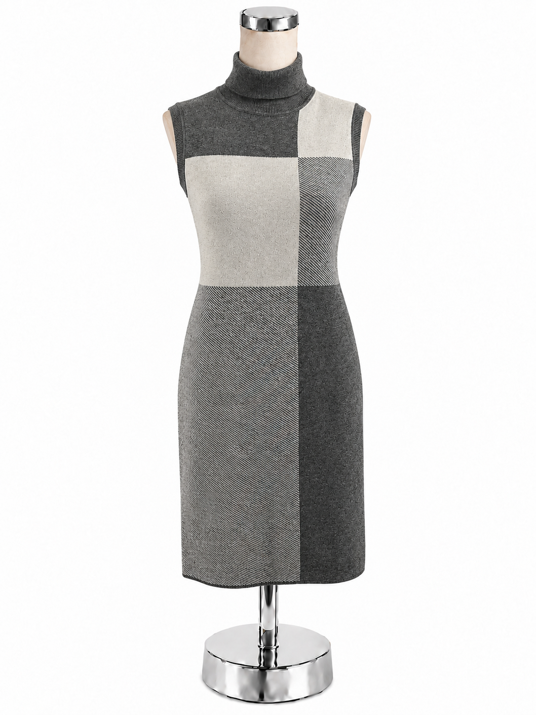 Lysse Laura Colorblock Sleeveless Turtleneck Dress Gray XS