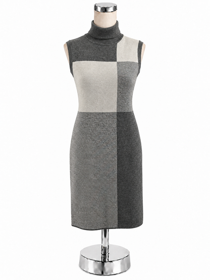 Lysse Laura Colorblock Sleeveless Turtleneck Dress Gray XS