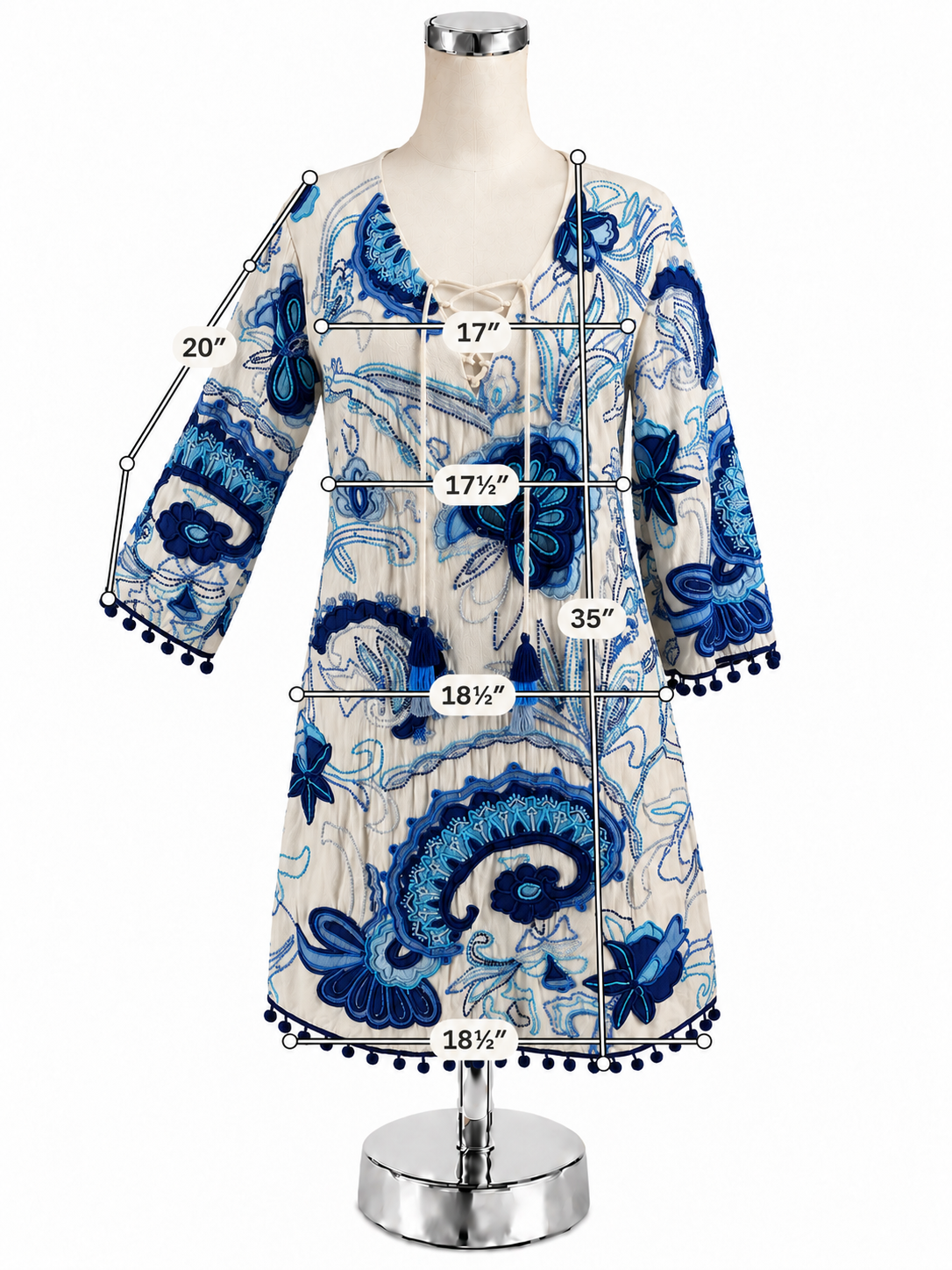 Boston Proper Boho Embroidered Tassel Tie Tunic Dress Size XS