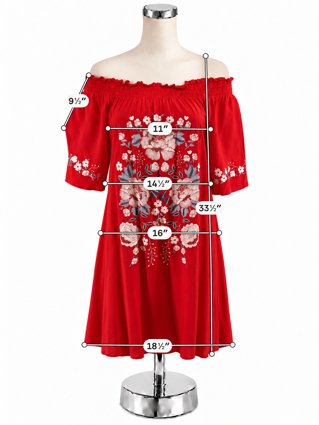 Chelsea &amp; Violet Red Floral Embroidered Off-Shoulder Dress | Size XS