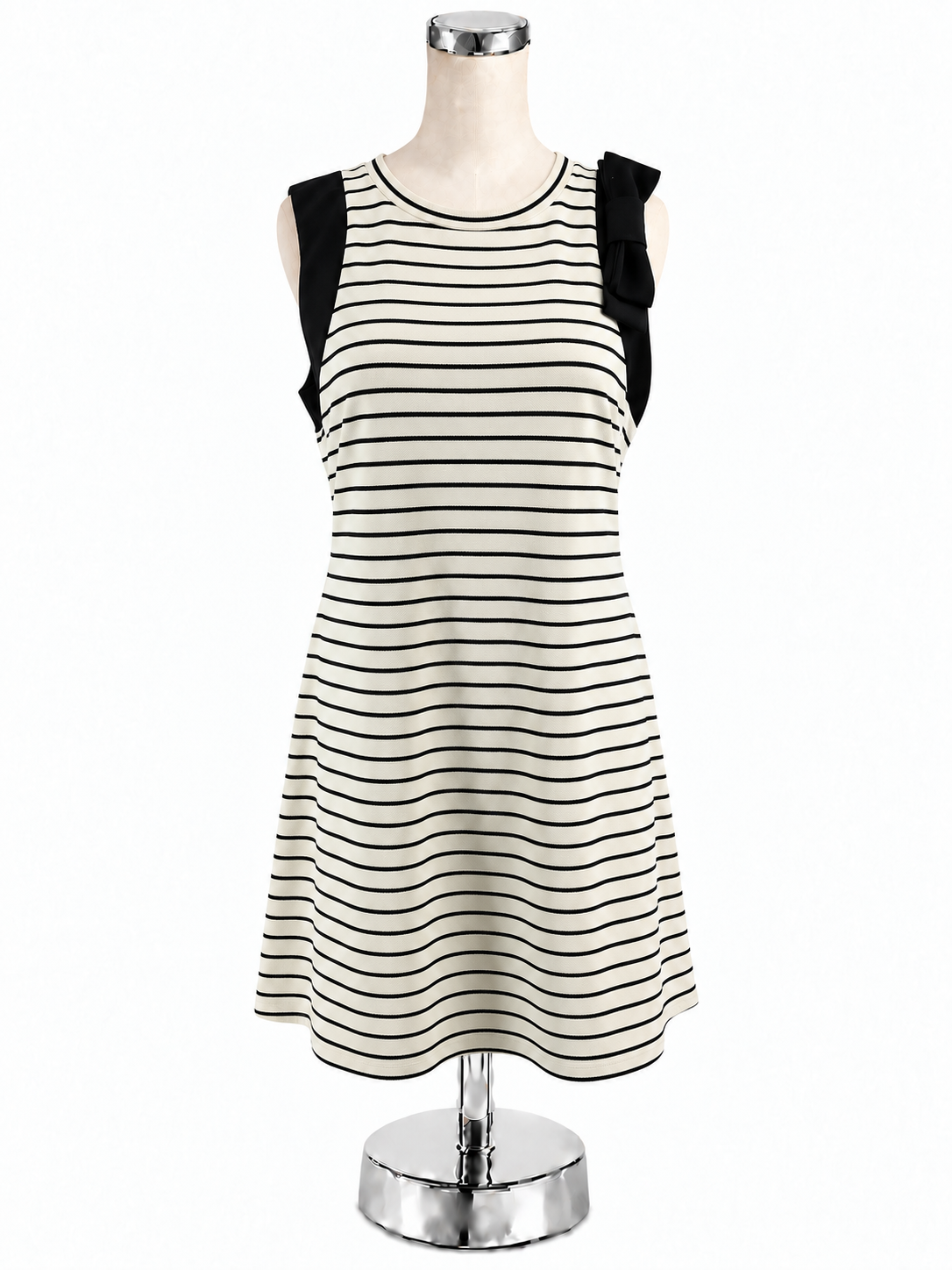 Ivanka Trump Striped Bow Shoulder Sheath Dress Black White Size 8