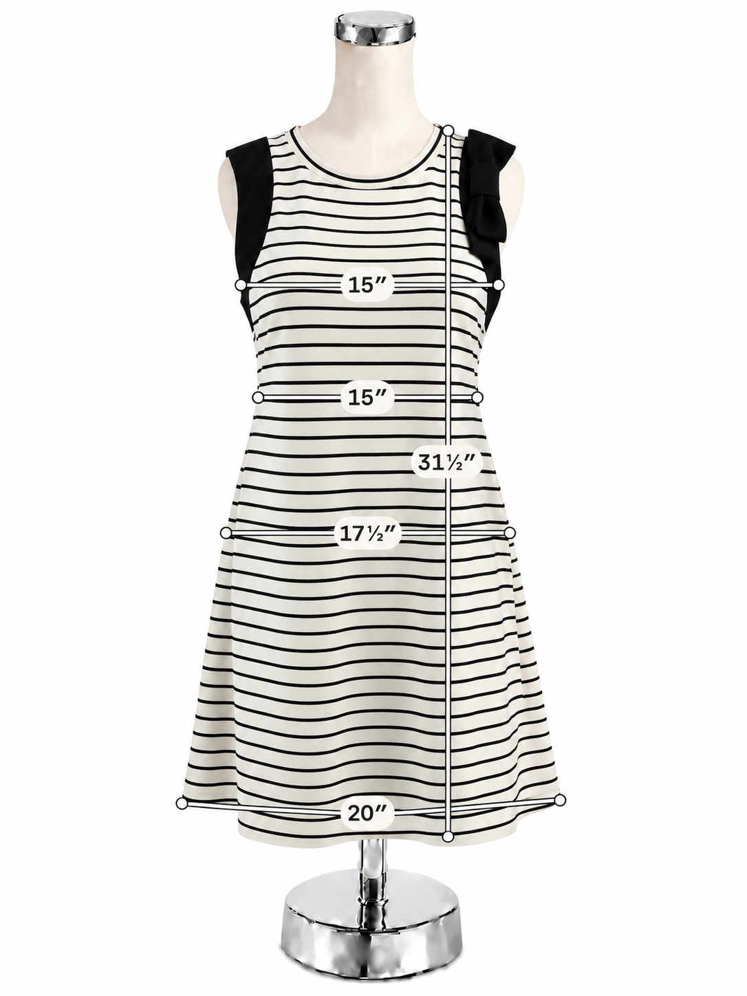 Ivanka Trump Striped Bow Shoulder Sheath Dress Black White Size 8