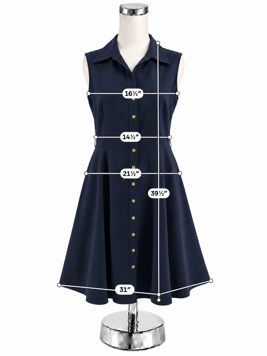 Sharagano Petite Navy Blue Sleeveless Collared A-Line Shirtdress Size 8P