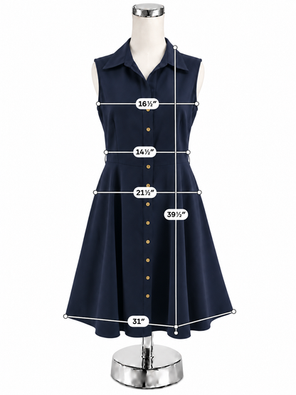 Sharagano Petite Navy Blue Sleeveless Collared A-Line Shirtdress Size 8P