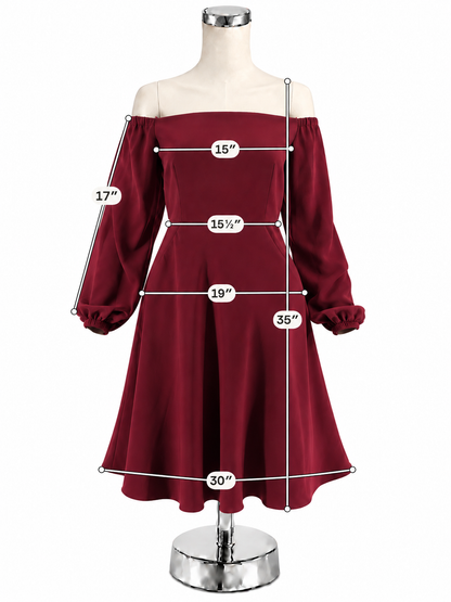 JILL STUART Off The Shoulder Bishop Sleeve Crepe Dress Maroon Size 8